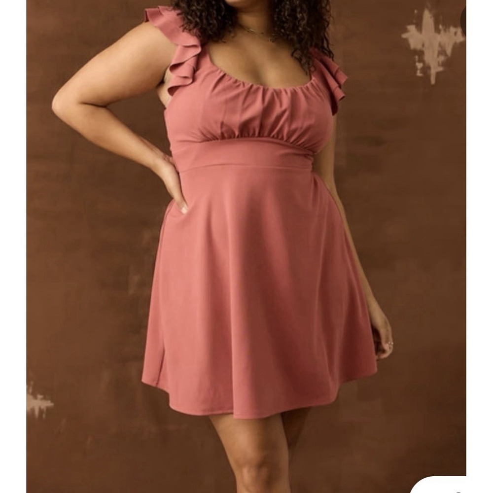 Arula Pink Ruffle Sleeve Mini Dress Women's Size B Tie Back Smocked